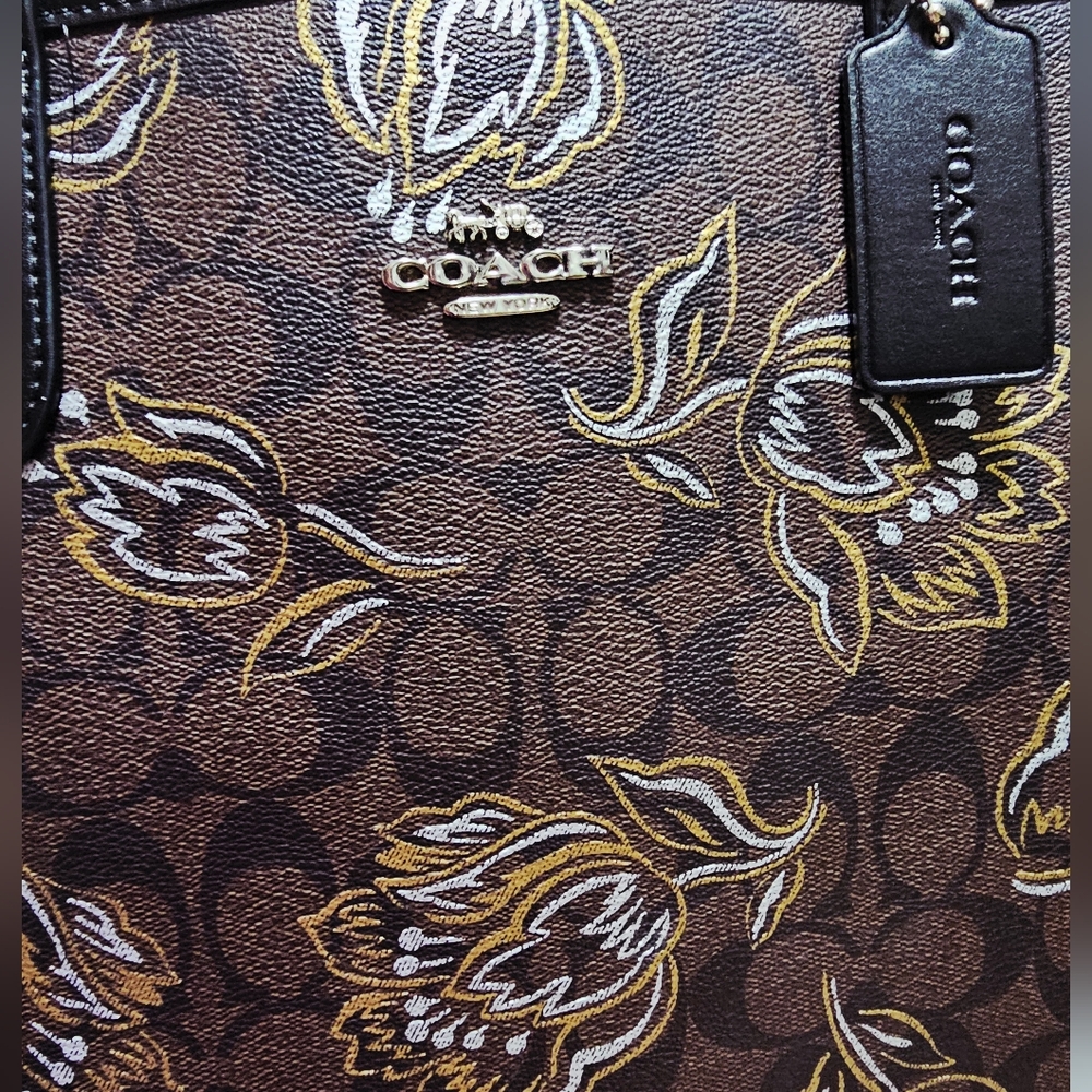 Coach Reversible City Tote Signature Canvas Tulip Print Bag Purse Floral Rare 💐